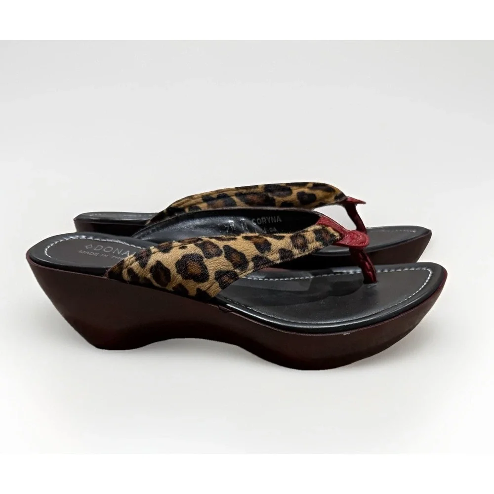 Donald J. Pliner Cortina Leopard Haircalf Wedge Sandals Italy 7.5